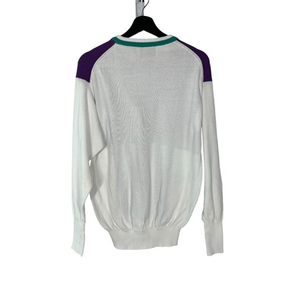 Vintage 90s White Purple Phoenician Cotton Golf Sweater Large - Picture 3 of 9